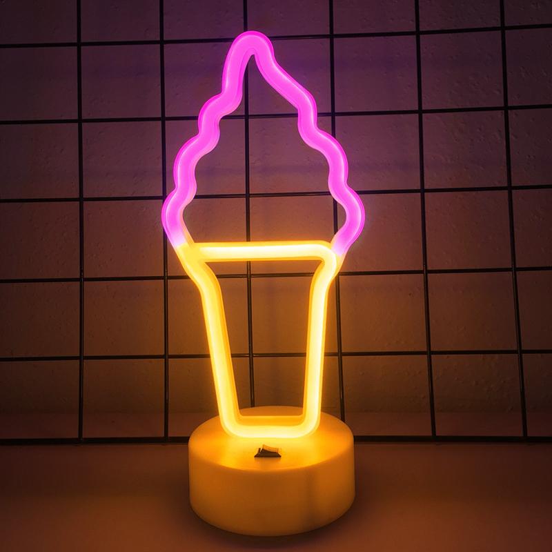 Ice Cream Shaped Neon Signs w Base,LED Light,Atmosphere Lighting for Wall,Night Lamp for Birthday,Party, E-sports Room,Decor