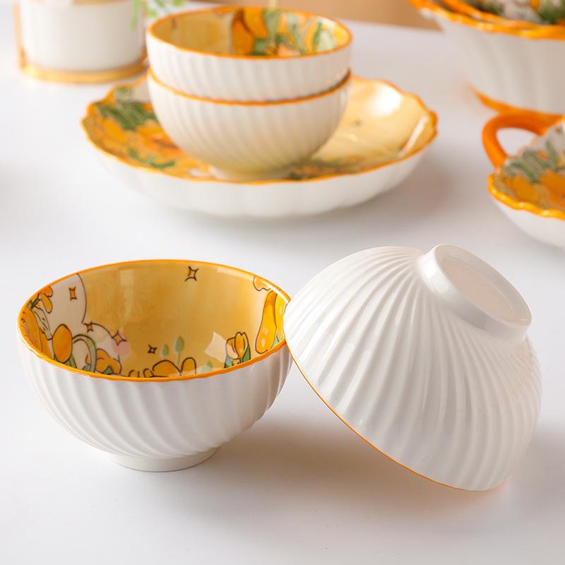 Creative Cartoon Flower Rabbit Ceramic Dishes Tableware Set Housewarming Household Salad Binaural Dishes Dish Combination