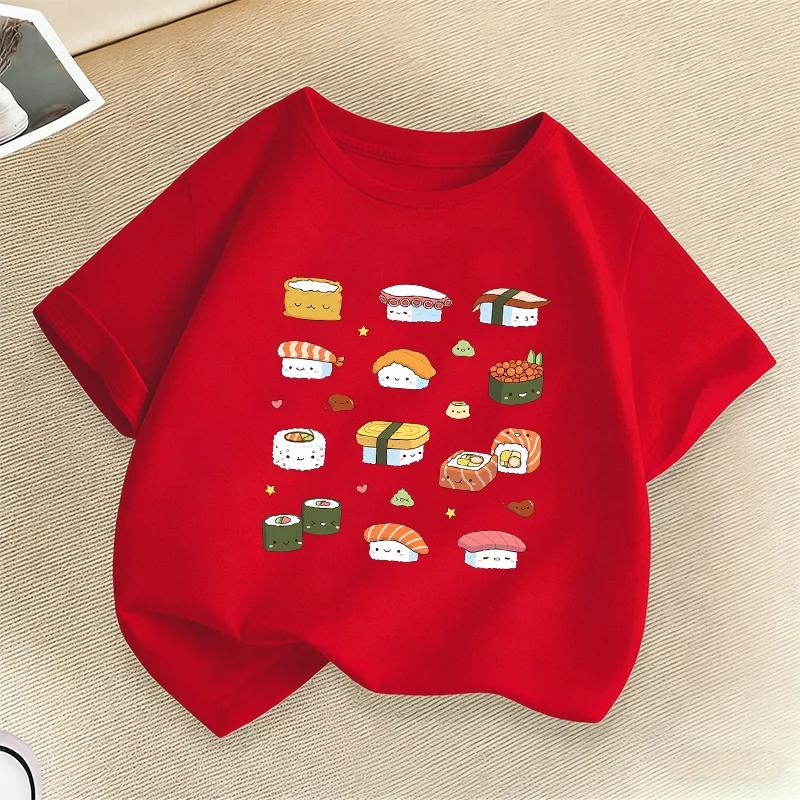 Sushi Print Kids T-shirt Summer Boys Girls Casual Fashion Funny Cute Comfortable Short Sleeve Tops Children Colorful Tee Shirts