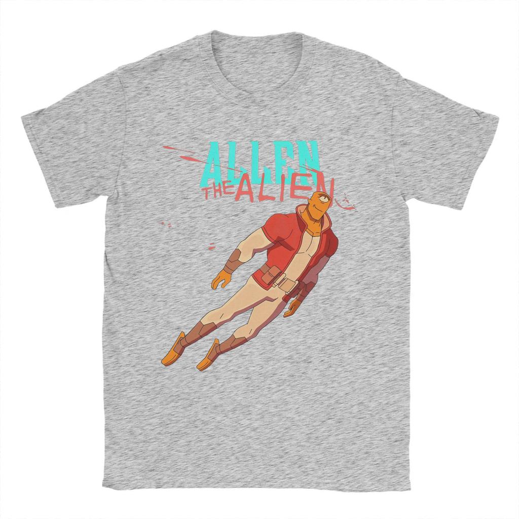 Herren-T-Shirt „Invincible“ – Lustiges Baumwoll-T-Shirt mit Kurzarm, Allen der Alien, Rundhalsausschnitt, bedruckt