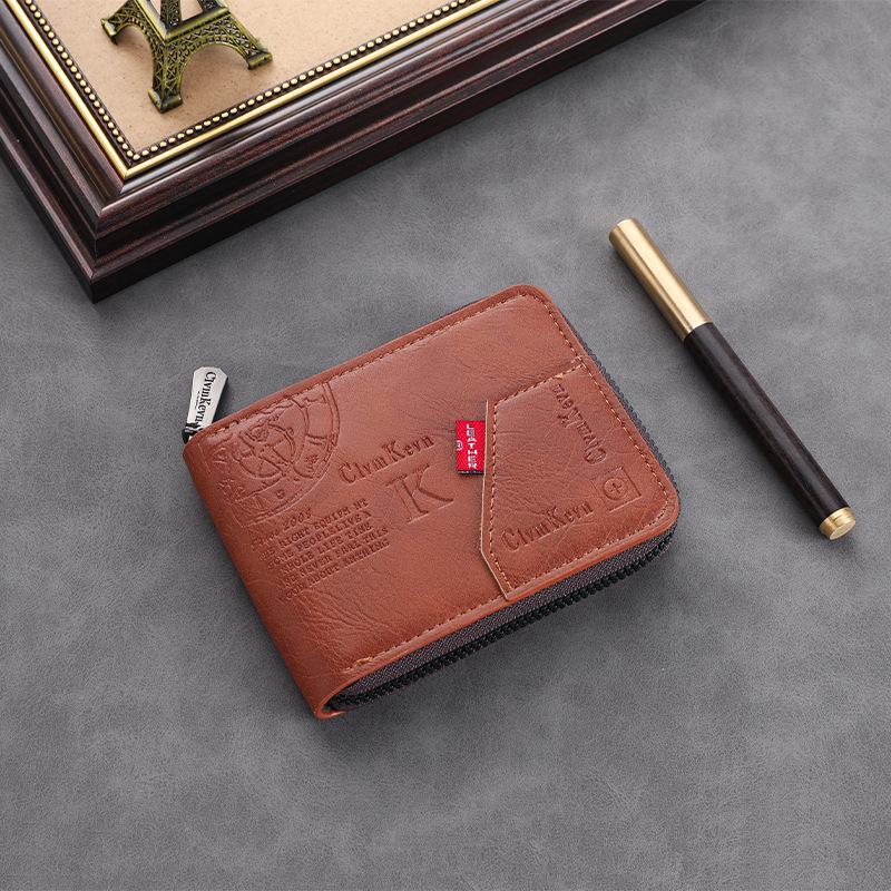 

Мужской ретро кожаный картхолдер и кошелек для монет - На молнии, пэчворк, защита от кражи, держатель для водительского удостоверения 12 cm коричневый