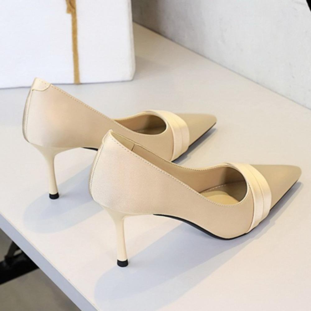 Fashion Women Heels European American Style Sexy Fashion Pointed Head Shallow Mouth High Heels Temperament Banquet Satin Stiletto Shoes