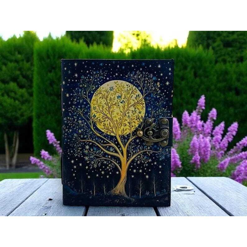 Large grimoire leather journal for women handmade tree of life journal