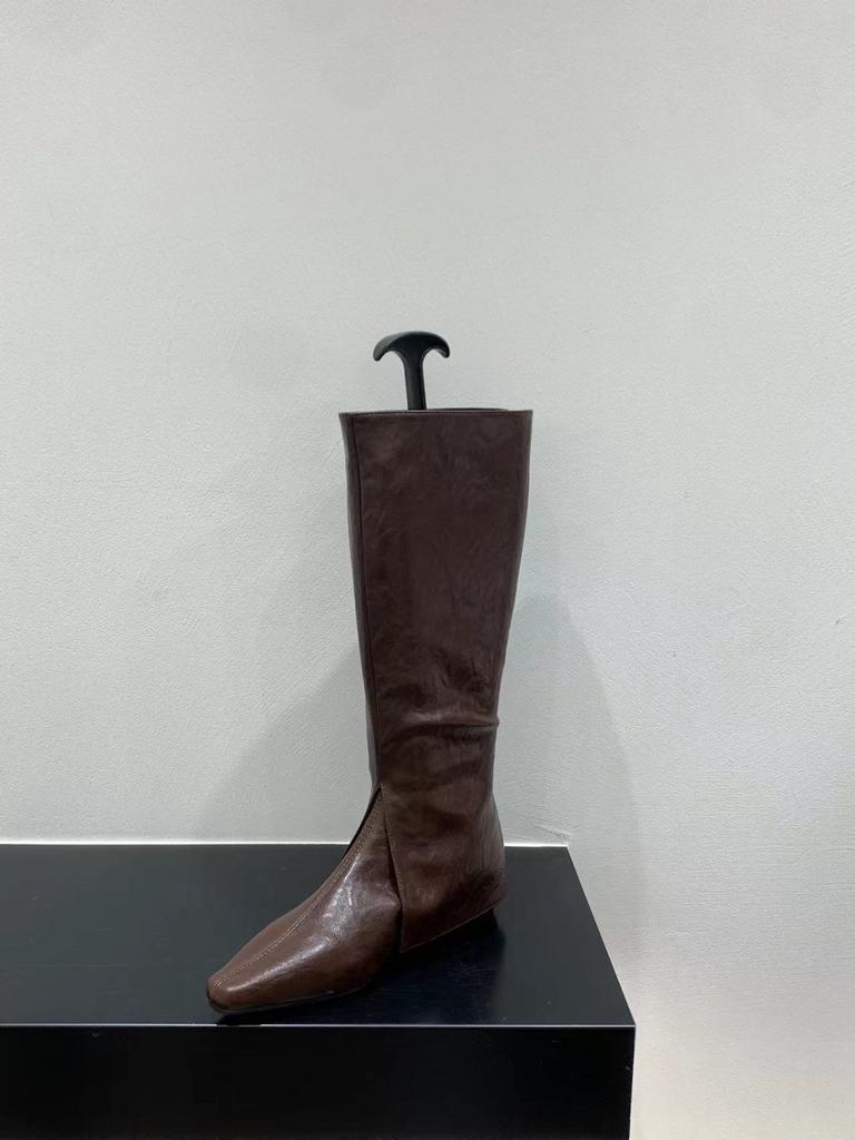 Inner Height Increase Brown Trouser Boots Long Boots Women's Shoes New Spring, Autumn and Winter Pointed Thin Long Tube Knight Boots
