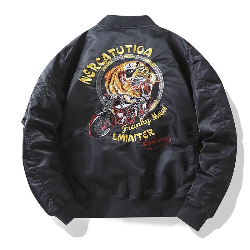 MA1 Air Force Bomber Jacket: Airplane & Tiger Embroidery, Plus Size, Workwear Outerwear