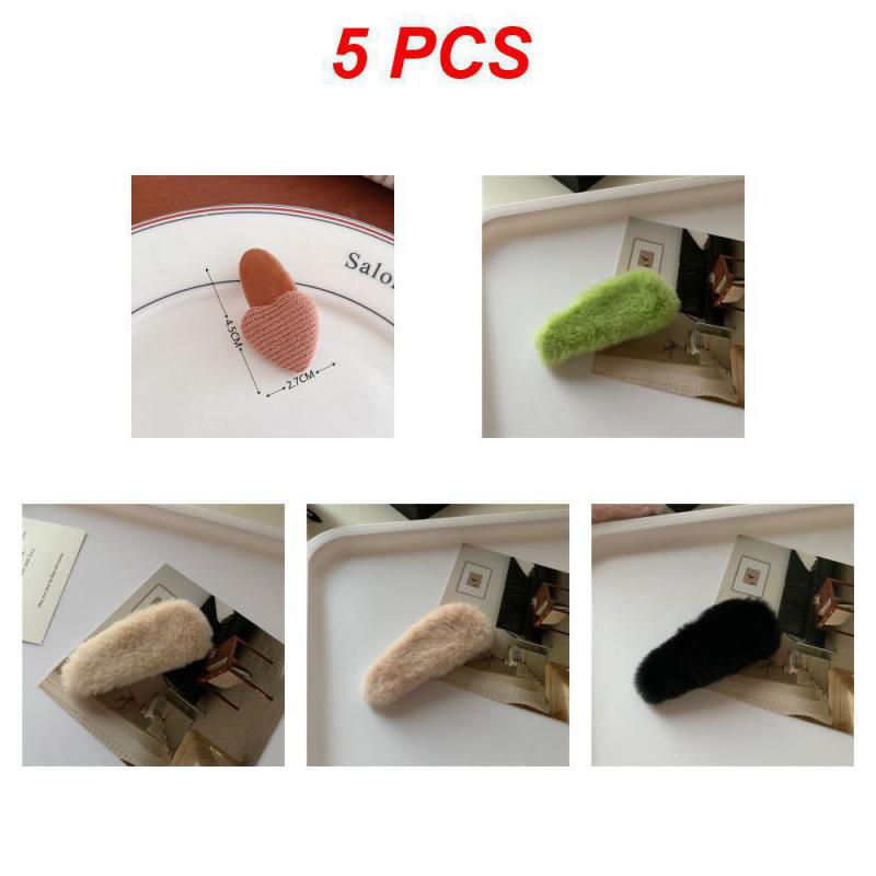 1/3/5Pcs Autumn Winter Hair Clips For Girl Woman Waterdrop Square Barrettes Solid Color Faux Fur BB Hairpins Soft Hair Accessory