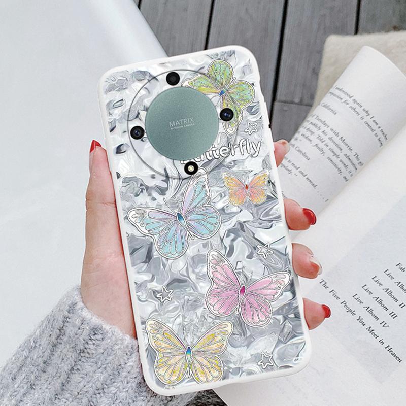 For Honor X9a X9b X9c X7c X6a X6b X7a X8a X8b X8 Magic 5 6 7 Lite oilPainting Flowers Butterfly Phone Case Korean Shockproof TPU