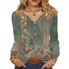 Women's Fashionable Casual V-neck Blouse Button Long-sleeved Pullover T-shirt Top