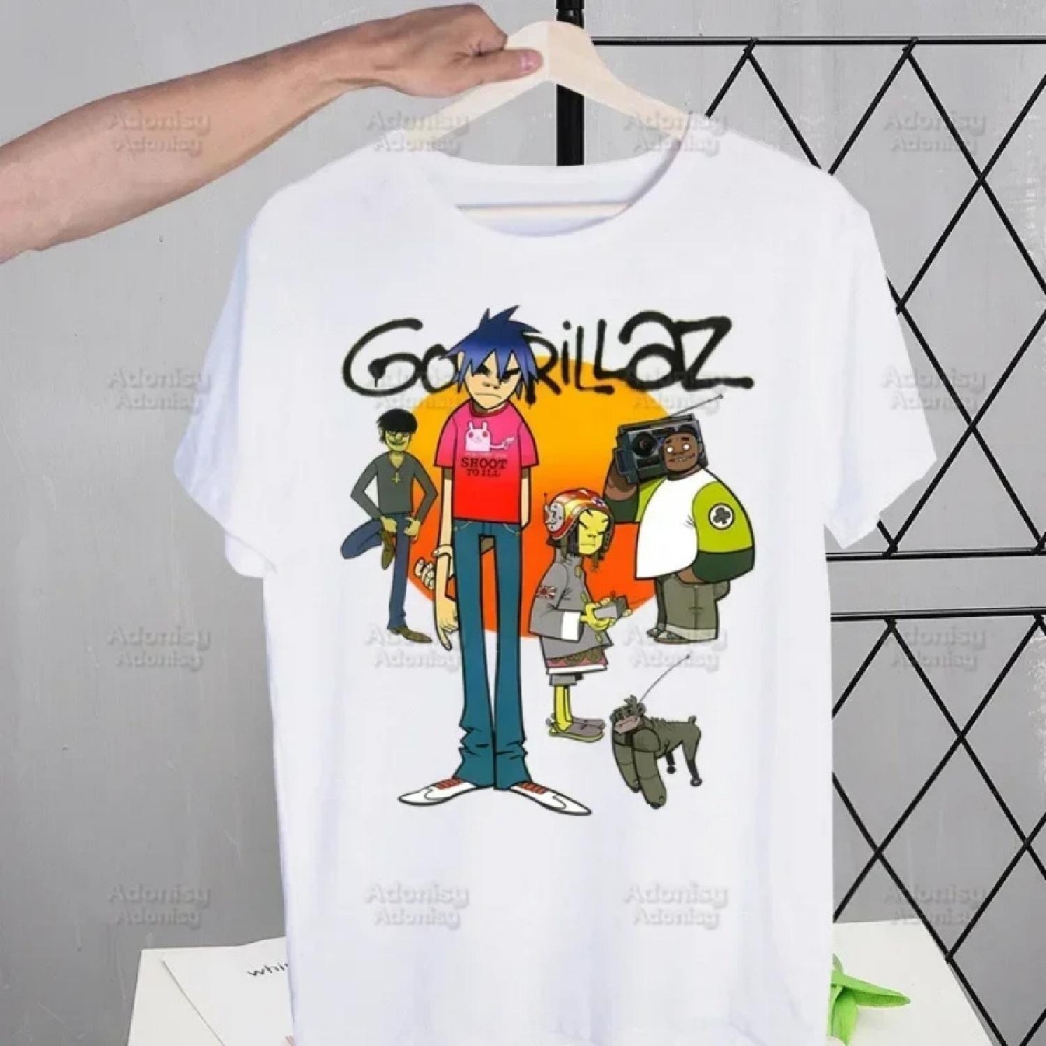 

Футболка мужская Gorillaz с мультяшным принтом, модная мужская футболка, повседневная футболка с коротким рукавом. S белый