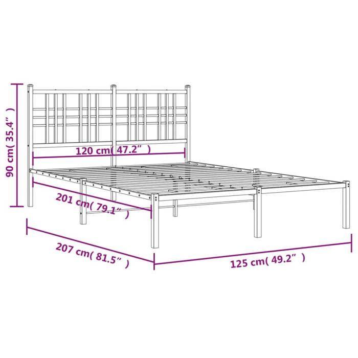 VidaXL Metal Bed Frames with Headboard, Double Bed with Slats and Legs, Indoor Bedroom Adult Bed, 376322