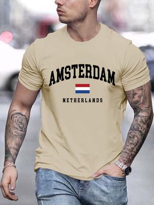 Amsterdam Netherlands Flag Printing T-Shirt Men Cotton Crewneck T Shirts Loose Soft Clothes Summer All-Match Male Short Sleeve