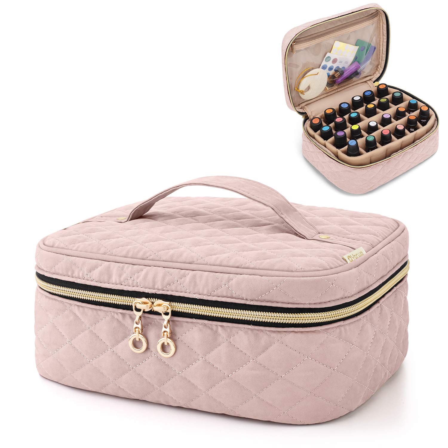 

Yarwo Essential Oil Storage Case, Holds 24 Bottles (5-30ml), with Top Handle, Pink