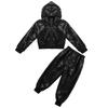 Kinder Jungen Mädchen Glitzernde Pailletten Langarm Hip Hop Jazz Street Dance Kostüme Langarm Kapuzenjacke Hosen Set