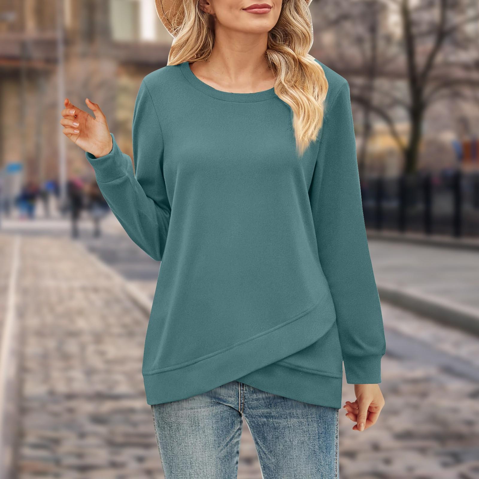 

Новая женская однотонная толстовка с круглым вырезом, рубашка с длинными рукавами, осенние женские топы XL