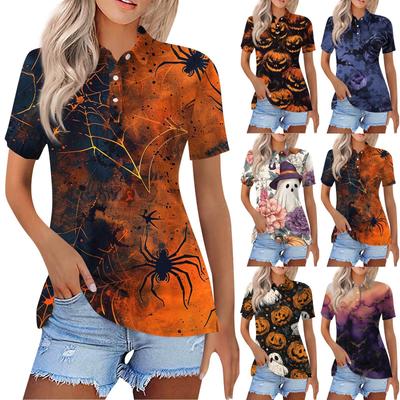 Women's Fashion Casual Lapel Short Sleeve Printed Shirt Women's Button Up Tops