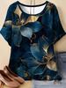 Sommer Damen Blumen T-Shirt 3D Druck Lockerer Schnitt Rundhals T-Shirts Bequeme Damenbekleidung Lässig Elegant Oversize Damen Oberteile