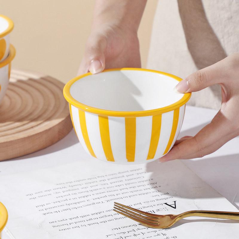 Creative Ceramic Rice and Soup Bowl - Thickened, Wide Rim, Cute Internet Celebrity Design for Fruit or Meals.