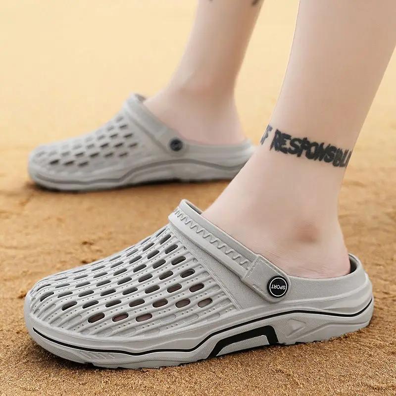 Fashion Beach Shoes for Men with Platform Height Hole Buy Adult Open Toe Original Trend 2025 Non-slip Luxury H Number 41 Pvc Man Sandals