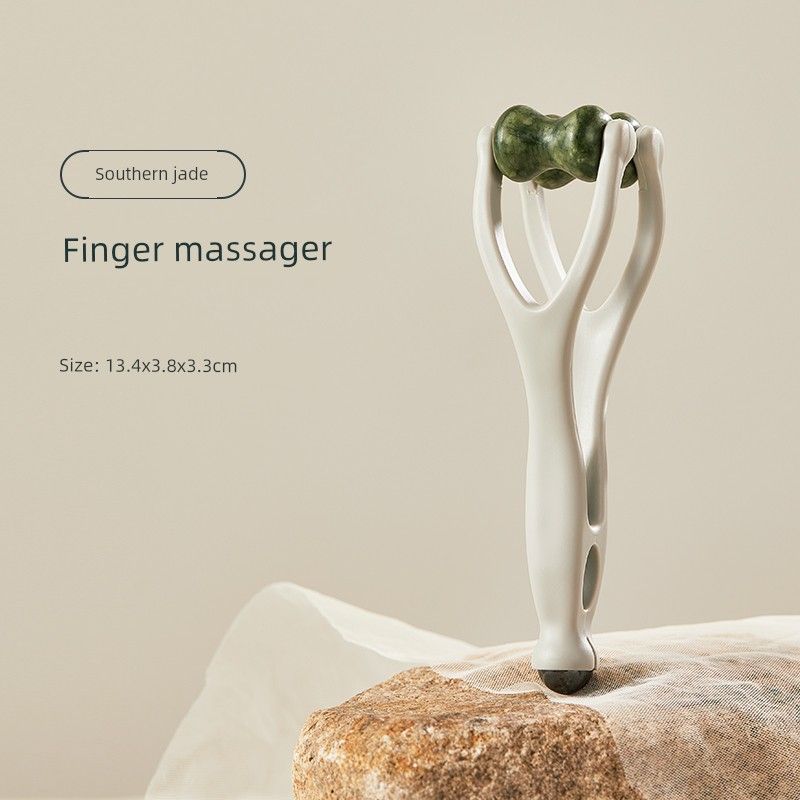 Natural Jade Finger Massager Multifunctional Meridian Hand Joint Acupoint Scraping Roller Slimming Device for Health Care Finger Massager-Nanfang Jade