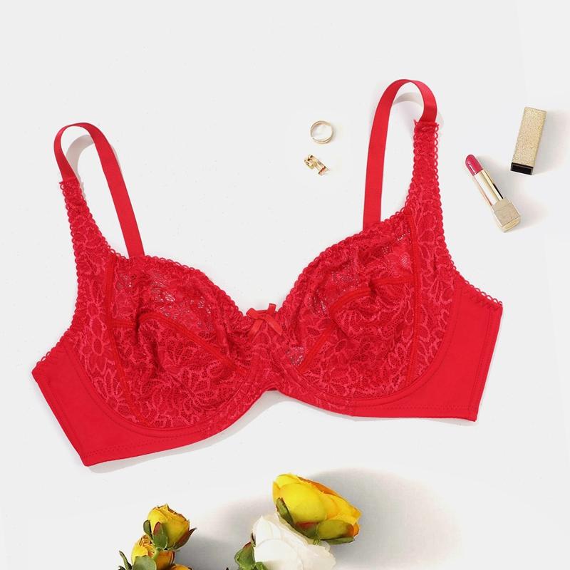 Women Plus Size Bras Lace Bralette with Wire No Foam Pad Thin Brassiere 75C-100C 80D-105D