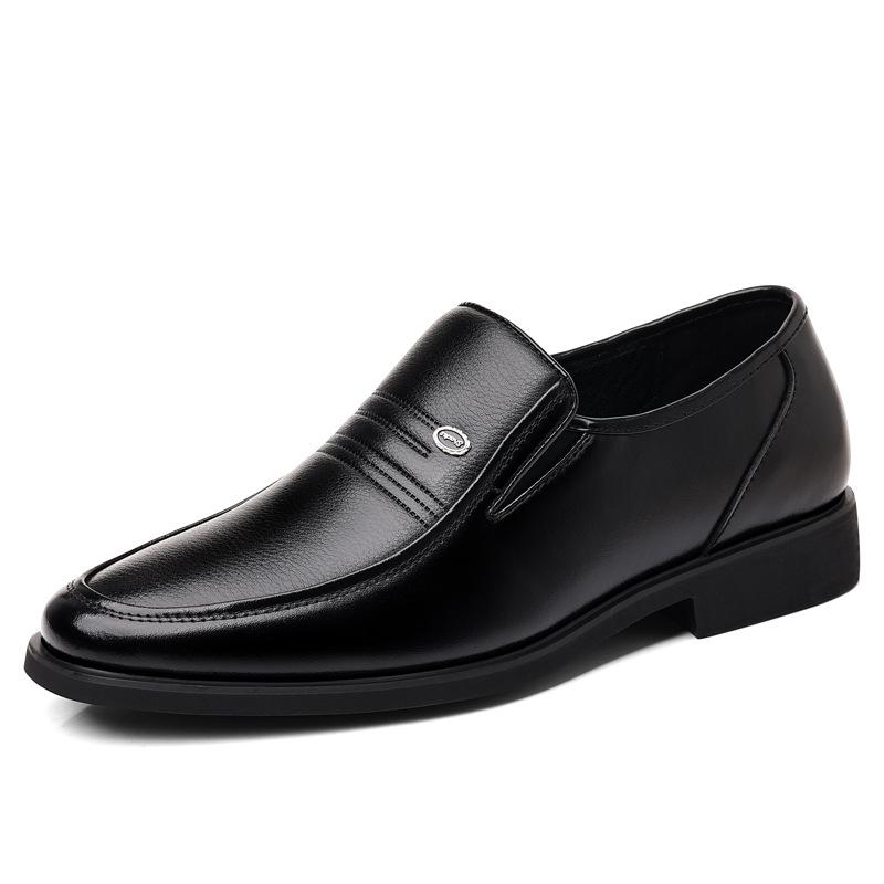 Leather shoes men's four-season foot set men's business dress shoes breathable casual one-pedal middle-aged father shoes