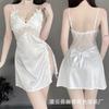 Thin Women's Sexy Lingerie Deep V Temptation Side Split Embroidery Suspender Nightdress Tie