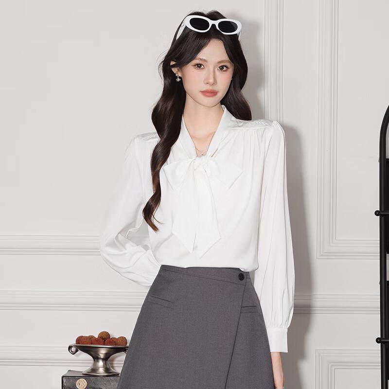 Taluoman Women s Wrinkle-Free Satin Bow Tie Blouse M