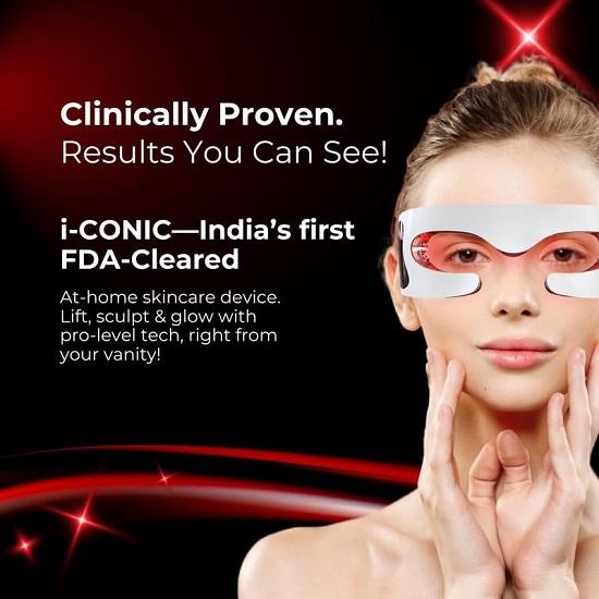 I-CONIC Smart Electric Eye Massager LED Mask Red Light Therapy For Face Sonic Vibrations Smooth Fine Lines,Depuff Refresh Tired Eyes Anti-Aging