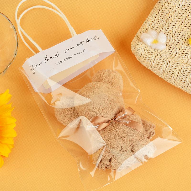 Baby Shower Favors Bear Towel Soft Coral Fleece Hand Towels with Bags for Wedding Graduation Valentine Baby Baptism Supplies