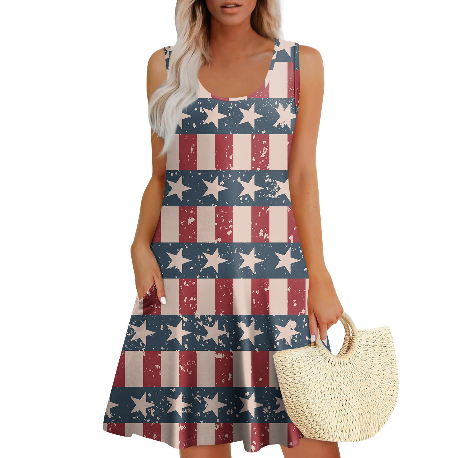 

Женские летние платья с принтом, свободные платья-сарафаны без рукавов с U-образным вырезом и карманами M винный