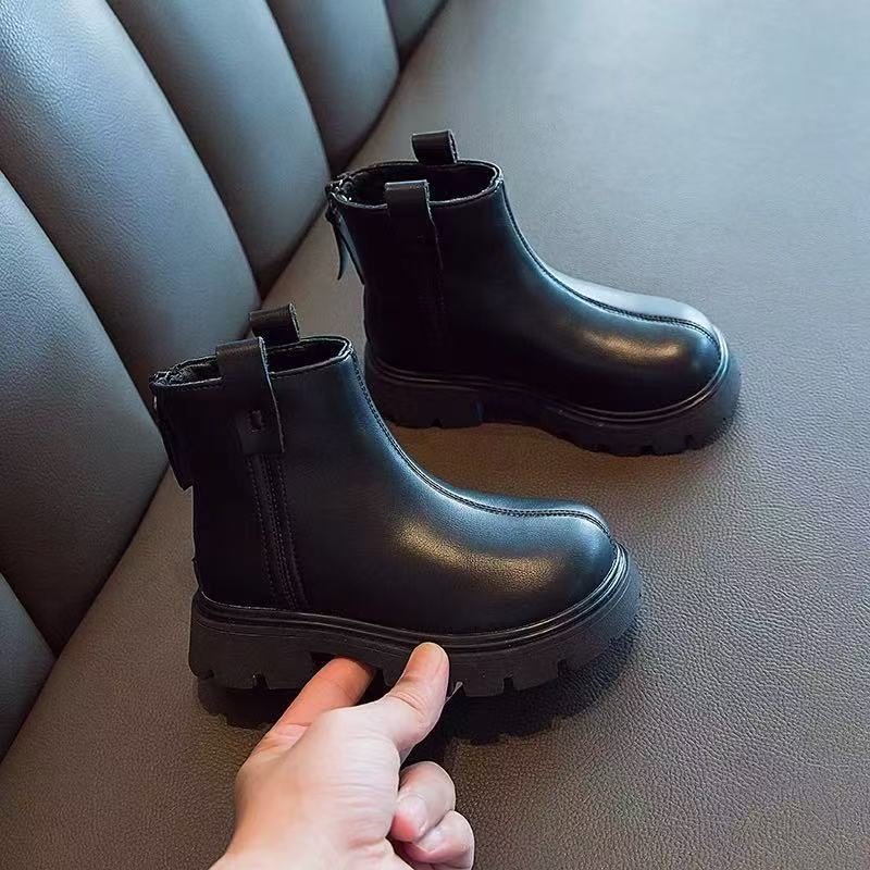 Girls Martin boots 2025 autumn and winter new little girl single boots British children's baby foreign gas velvet two cotton short boots