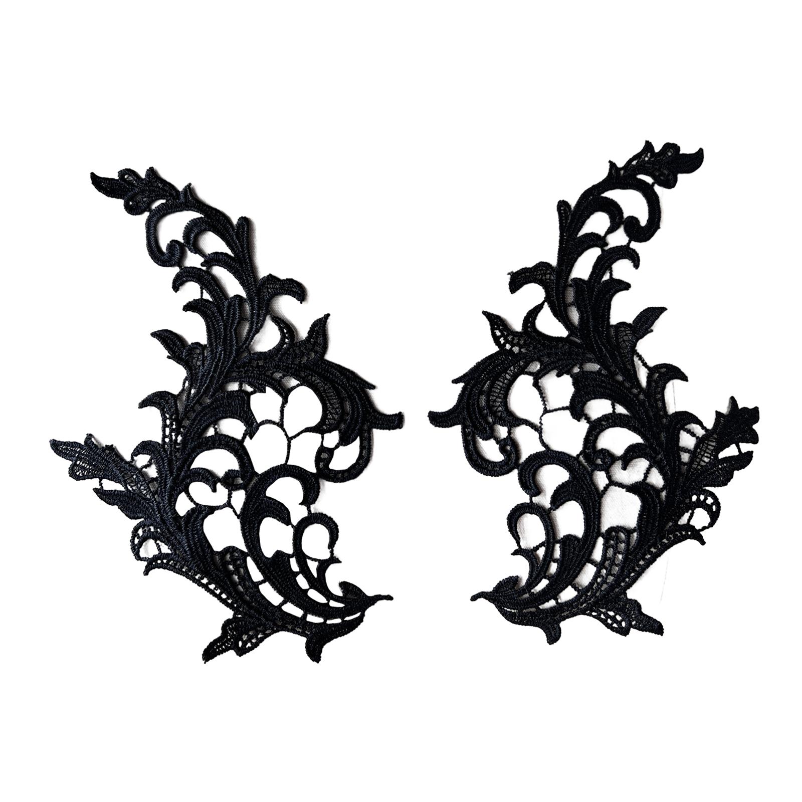 

2Pcs Lace Appliques Fine Embroidered Appliques Lace Trims for Clothing Jeans Sewing Craft Decoration Evening Dress Clothes чорний