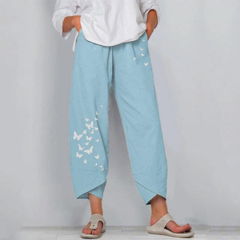 Spring Summer Elastic Waist Cotton Linen Loose Casual Pants for Women's Home Wear
