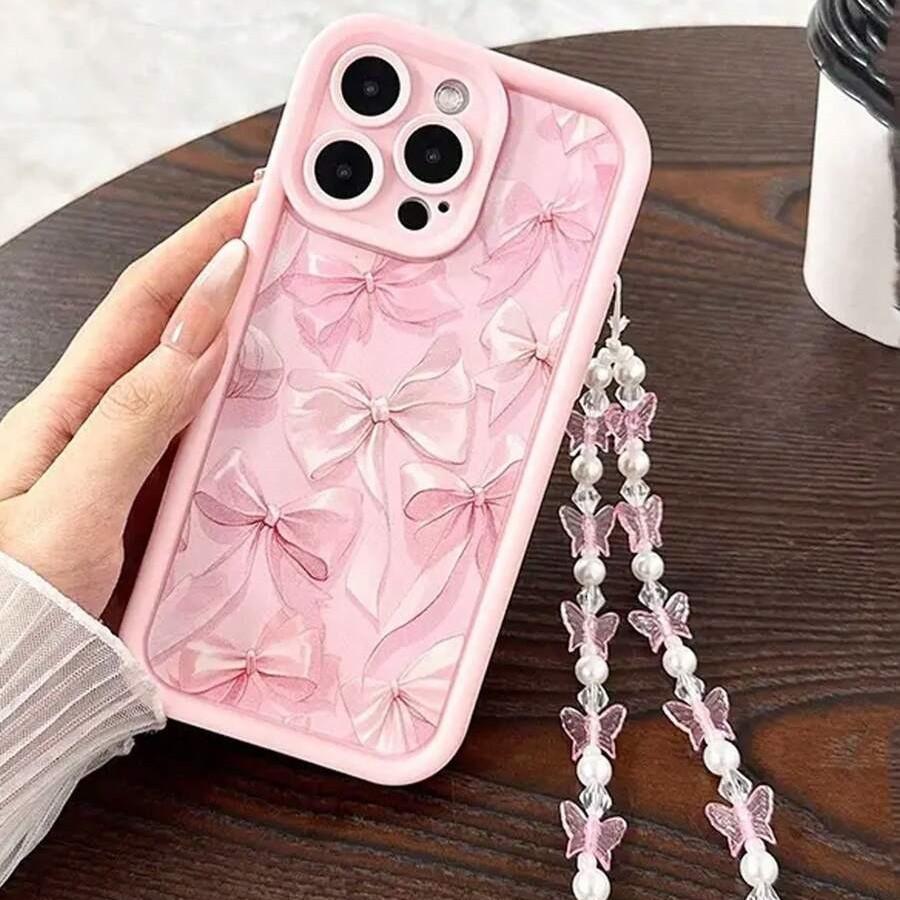 iPhone16/15ProMax mobile phone case with lanyard bow, Apple 14/13 bracelet 12pro11.