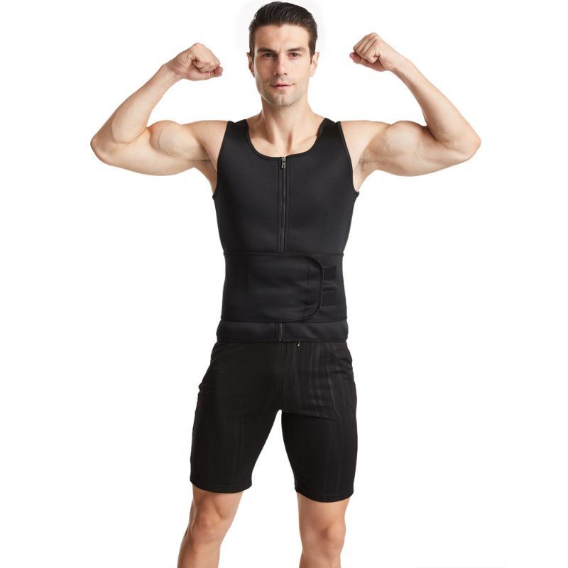 Herren Schweiß Sauna Weste mit Frontreißverschluss Doppelt verstellbaren Gürteln und Wärme speicherndem Stoff Perfekt für Fitnessstudio Training Körperformung