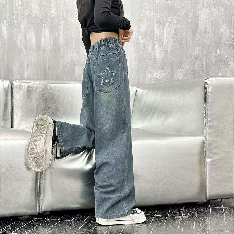 

Джинсы широкие для девочек в корейском стиле - Повседневная весенне-осенняя мода для детей 150 cm