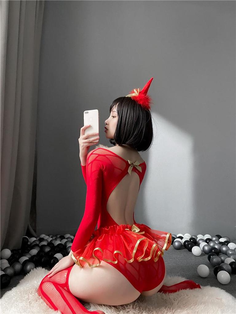 Christmas Princess Lingerie: Sexy Mesh Cutout Role Play Set with Stockings