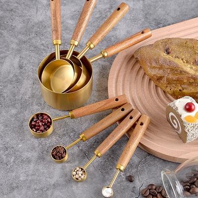 Edelstahl Messlöffel Tasse Holzgriff Messbecher Kaffeebohnen Löffel Milchpulver Scoop Backen Werkzeug Küchenhelfer