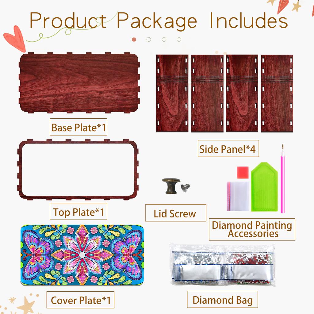 DIY Diamond Art Wooden Storage Box with Lid Diamond Art Painting Storage Box Kit Unique Office Desk & Vanity Organizer