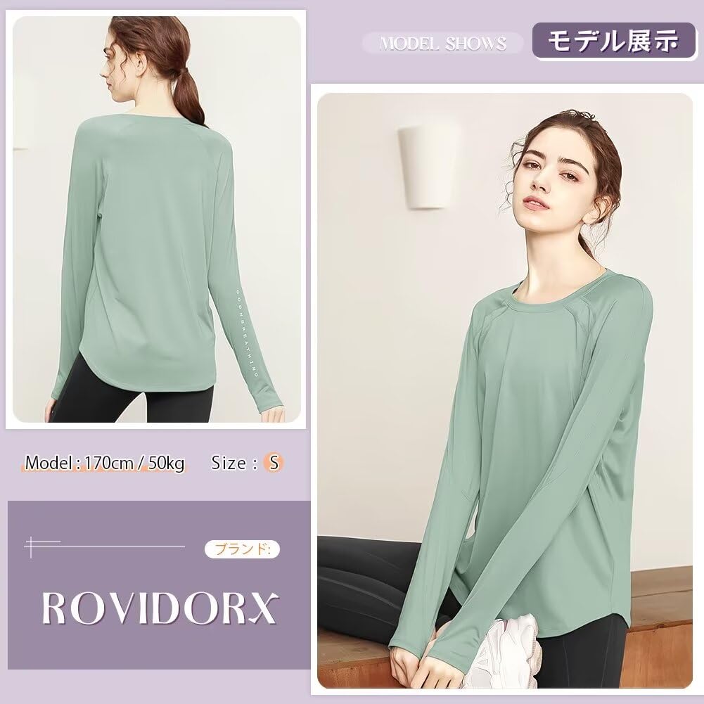 Rovidorx Long Sleeve Yoga Loose Fit with Thumb Perfect for Gym and UV and Product Women's T-Shirt, Holes, Wear, Pilates, Training, Running, More,