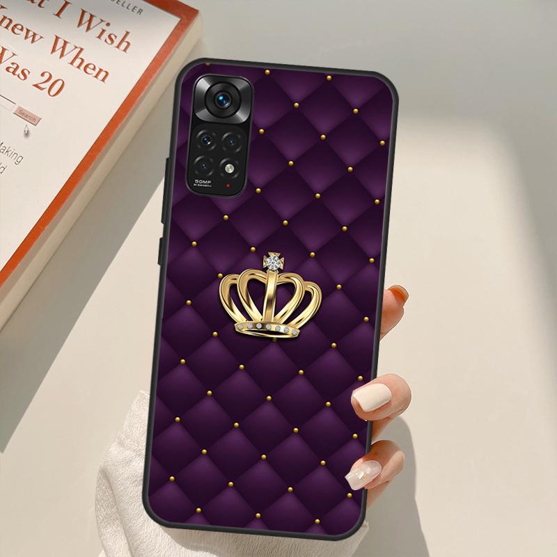 Quilted Texture Sofa Pattern Crown Case For Xiaomi Redmi Note 11 Pro 8 9 11S 10S 9S Note 10 Pro Cover For Redmi 10 10C 9A 9C