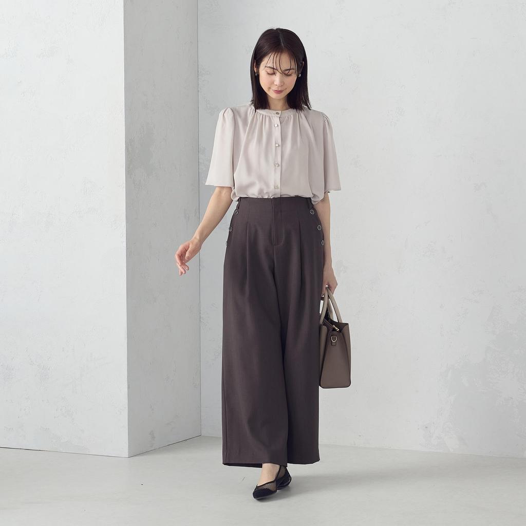 Comme Ca Ism Front and Back Gathered Blouse L Beige 2-Way 12-68CK25-205