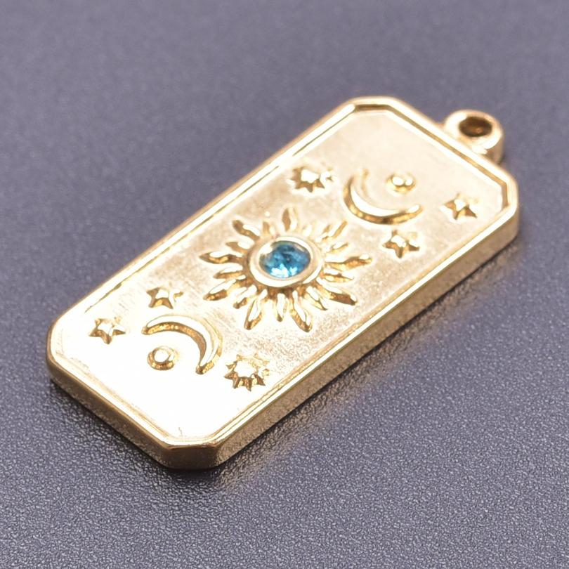 5pcs Rhinestone Pendant Metal Real Gold Plated PVD Stainless Steel Charm Hasama Star Moon Evil Eye Pendants For Jewelry Making