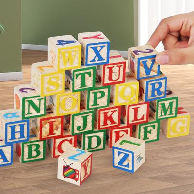 Early Education Wood Large Particle Printing 26 Letters Building Block Spelling Words Spelling Cognition Stacking High Spelling Educational Toys