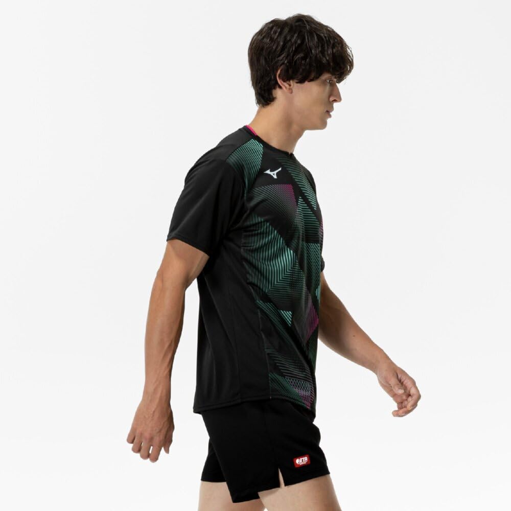 Mizuno Table Tennis Game Shirt, Short Sleeve, JTTA Certified, Moisture-Wicking, Quick-Drying, Unisex, 82JAC001, Black