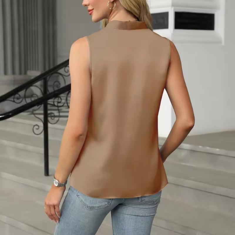 Women's Imitation Silk Sleeveless Vest Top Summer Comfortable Breathable V-Neck Shirt Tank Top Fashion Solid Color Elegant Vest
