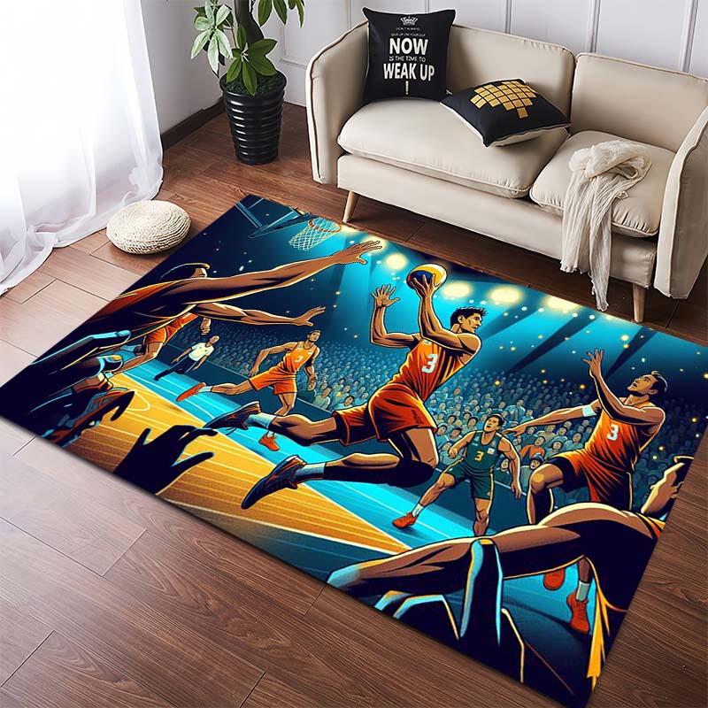 Vibrant Basketball Match Scene Area Rug, Non-Slip Floor Mat 40x60cm( 15x23in )