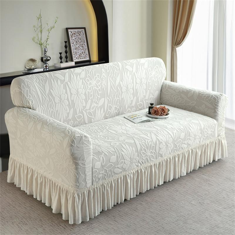 Jacquard Solid Color Sofa Cover With Skirt Non-slip Stretch Couch Cover for Bedroom Office Living Room Home Decor