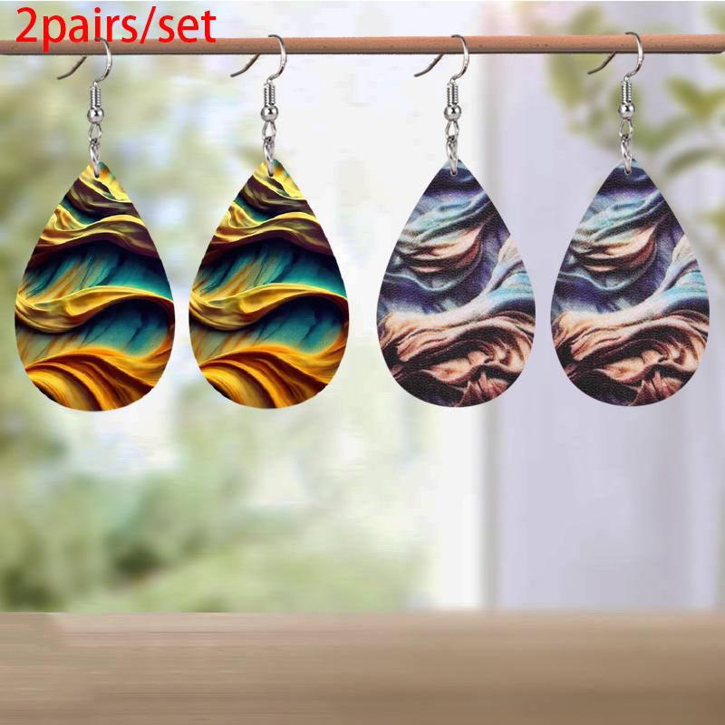 

Abstract Mountain Embossed Pattern PU Leather Earrings For Women Fashion Creative Earrings Double-Sided Pattern Lightw