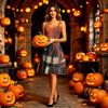 Womens Halloween Printed Dress Spaghetti Strap Off Shoulder Sleeveless A Line Midi Dress with Tie Detail